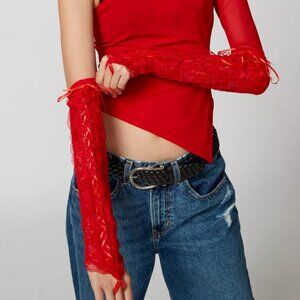 NWOT UO Urban Outfitters Lace-Up Opera Red Gloves